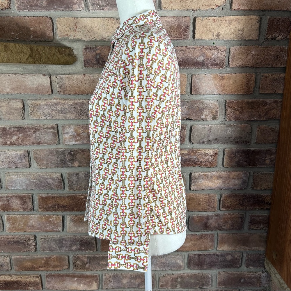 TALBOTS Pink, White and Gold Casual Button Down Shirt 120 - Picture 2 of 11